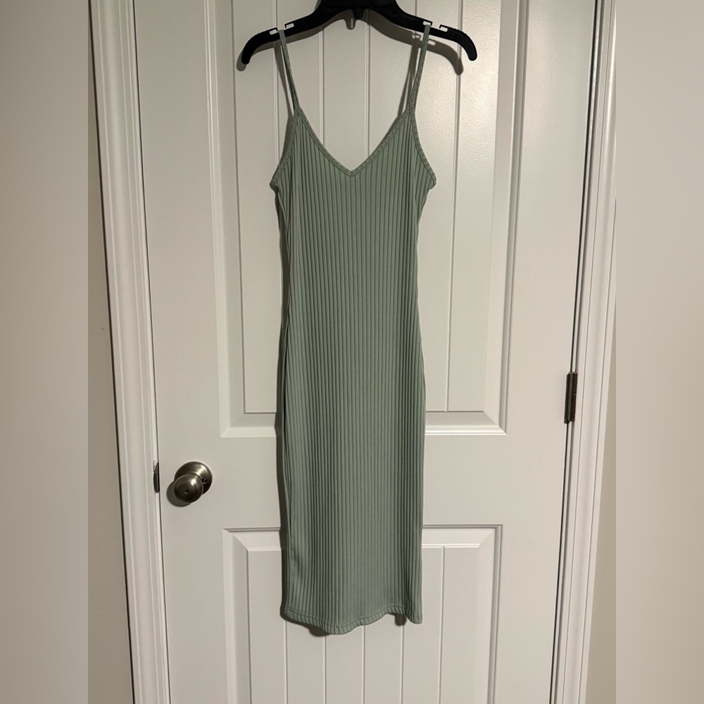 Green Ribbed Knit Bodycon Dress